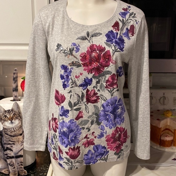 M womens Karen Scott casual long sleeve stretch floral regular size top size L - Picture 1 of 3